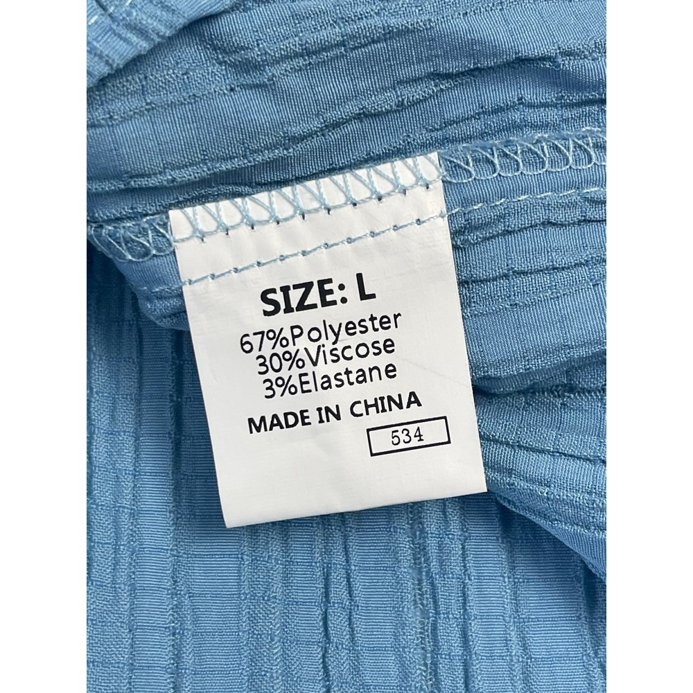 Womens Blue Crinkle Gauze Oversized Split V-Neck Top Size Large Relaxed Fit - Picture 4 of 8